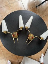 Ancienne Paire D’appliques Murales Années 50/60 à Double Lumière Laiton Et Verre