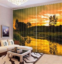Nuages Roses Montagnes Arbres 3D Rideau Blockout Photo Impression Rideaux Draper