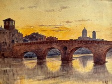 Louis Bonnot dit Lina Bill (1855-1936) Gruissan Avignon Vue de Vérone en Italie