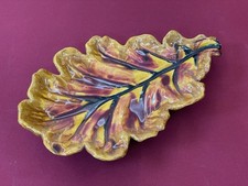 Plat Coupe À Fruits Ancien Faïence Feuille Signé Yvon Roy