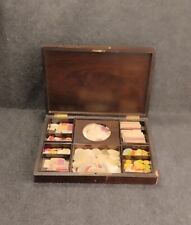 Ancien Coffret de jeux 19e + 300 jetons en os , boite palissandre / marqueterie 