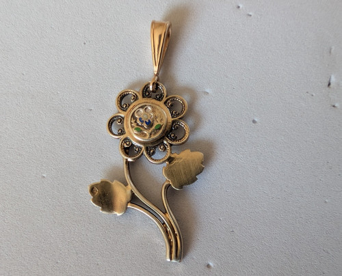 Ancien pendentif fleur pensée - fleur,