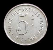 Monnaie de Nécessité, VILLE DE CASTRES - 5 CENTIMES 1916-1919