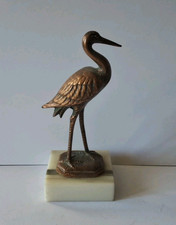 Ancienne cigogne Régule Socle Marbre Figurine Oiseau HT 14 cm Origine Strasbourg