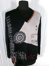 Original Pull noir coloré surpiqué NO SECRETS 44 imprimé texte et chats