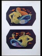 NIXE ET TRITON, PAUL LINDNER - ESTAMPE 1911 - MYTHOLOGIE