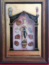 Diorama religieux milieu XIXe Peinture sur verre Vierge Anges 48 x 66 cms