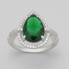 Forme Poire Bague Solitaire Vert et Blanc Zircone 925 Argent Sterling