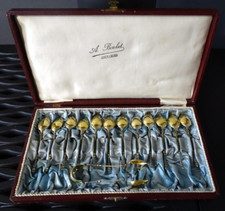 +SUITE 12 CUILLERES A CAFE  PINCE A SUCRE , MINIARDISE ARGENT VERMEIL Napoléon 3