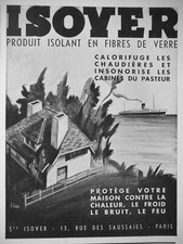 PUBLICITÉ DE PRESSE 1939 ISOVER PRODUIT ISOLANT EN FIBRES DE VERRE