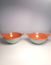 Ancien bol à Oreilles saint Amand semi vitrifié orange et vert