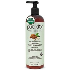 PURA D'OR Organic Sweet Almond Oil (16oz) Certified Organic 100% Pure & Natural
