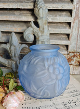 ANCIEN VASE BOULE ART DECO BLEU EN VERRE DEPOLI