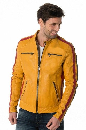 Veste cuir jaune pour - en,