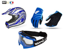 CASQUE CROSS Gant Lunette Bleu/Blanc  taille Adulte L    