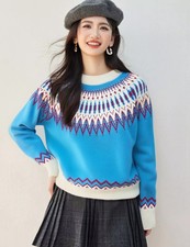 Pull Bleu Femme Col Rond