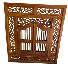 Miroir Mural Asiatique en Bois Sculpté avec Volets Style Balinais Exotique 79x89
