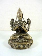19th C Silver Brass Bronze Chinese Tibet Buddha God Old Statue Figure 6.5in