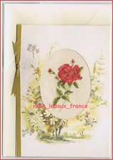 Carte brodée Main Rose Rouge - Lanarte Point Croix + Enveloppe toutes occasions 