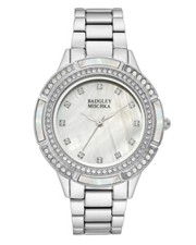 New Badgley Mischka SWAROVSKI Crystal Pearl Face Watch Silver-tone BA-1413MPSV