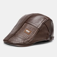 1X Hommes Cuir Véritable Chapeau Béret Plat Journaux Casquette Cuir Vache Gatsby