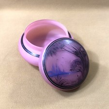 ancienne boite ronde / bonbonnière ART DECO en verre émaillé Décor peint Paysage