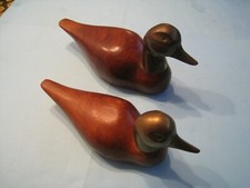 couple de canards en bois et laiton origine INDE _Taille 21 et 23cm