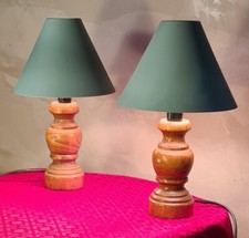 paire de lampe chevet bois et abat jour acier,scandinave elec ok trace legere d