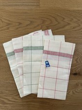 VINTAGE MADE IN FRANCE FLEUR BLEUE lot 4 torchons anciens NEUFS LIN  54 /75 cm