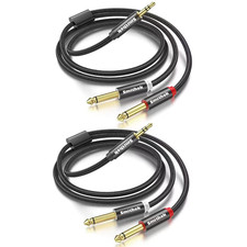 2Pack 10Ft 3.5Mm TRS to Dual 6.35Mm Stereo Cable 1/8 TRS to Dual 6.35Mm 1/4 TS M