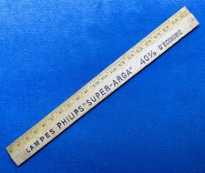 Ancienne règle en bois publicitaire Lampe Philips "Super Arga"  Double décimètre