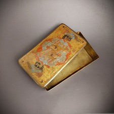 Boite ancienne à cartes & bibelots ou vide poche en laiton style cloisonné