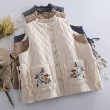 Femme Gilet Débardeur Manteau Ruche Brodé Floral Chaud Ethnique Vintage