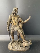 Antique Bronze Sculpture Philip the Good & Son, 19thC Medieval Figures