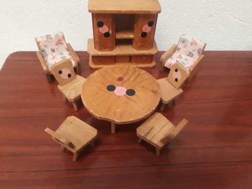 Mobilier miniature bois 1950 - miniature,