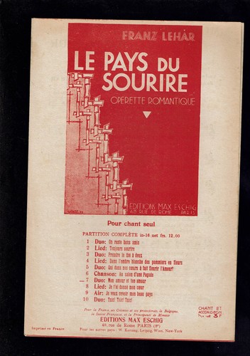 Ancienne partition pays du - ancienne,