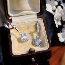 Boucles d'oreilles Dormeuses Argenté Antique Art Deco Rond CZ Blanc Fin SC1