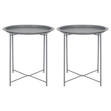 2x Gris Mat Rond Tables à Plateaux en Acier Salon Canapé Côté Fin Table à Café