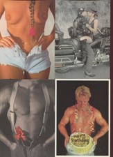 CHRIS NIKOLSON 4 CARTES POSTALES ORIGINALES FILLES NUES MOTO HOMMES NUS