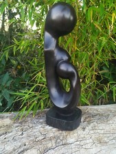 Grande Sculpture Femme à l'Enfant  Ancienne, en Ebène, Statue Bois