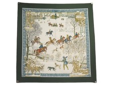 VINTAGE FOULARD HERMES L'HIVER PHILIPPE LEDOUX CARRE 90 VERT EN SOIE SCARF 530€