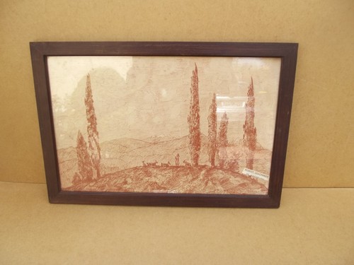 Ancien dessin lavis sanguine - dessin,