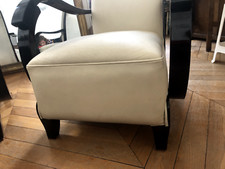 Fauteuils Art Déco inspiration Jindrich Halabala en cuir blanc cassé