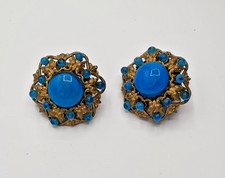 BOUCLES D'OREILLES VINTAGE CLIPS - ART DECO DORE PIERRES