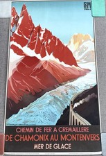 Affiche ancienne de Roger Soubie  - Chamonix au Montenvers mer de glace - 1982