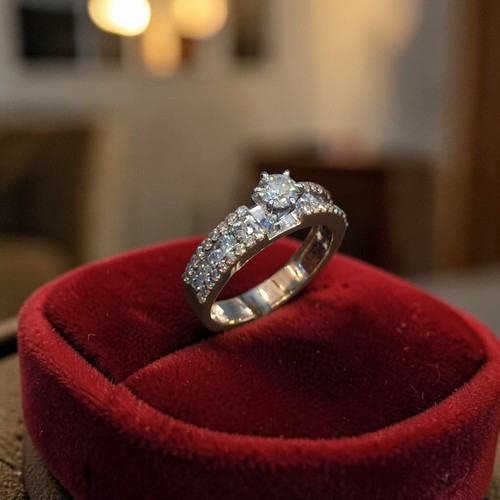 Bague solitaire diamant - , rond