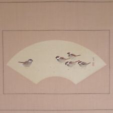 TABLEAU SUSPENDU PEINTURE JAPONAISE JAPON VIEUX MOINEAU OISEAU f451