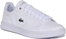 Lacoste Carnaby Pro Baskets En Cuir Pour Femmes Blanches Roses Taille UK 3 - 8