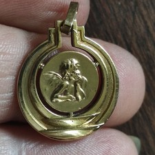 Medaille religieuse pendentif ART DECO ANGE - Plaqué Or ORIA signé AB