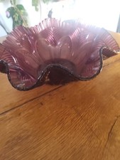 VINTAGE SALADIER FENTON AMETYST VOLANTS IRISÉ CARNIVAL SALADIER VERRE